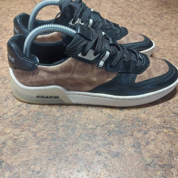 Coach City Sole Monogram Court Sneakers Black and Brown Size 7 - Picture 4 of 12